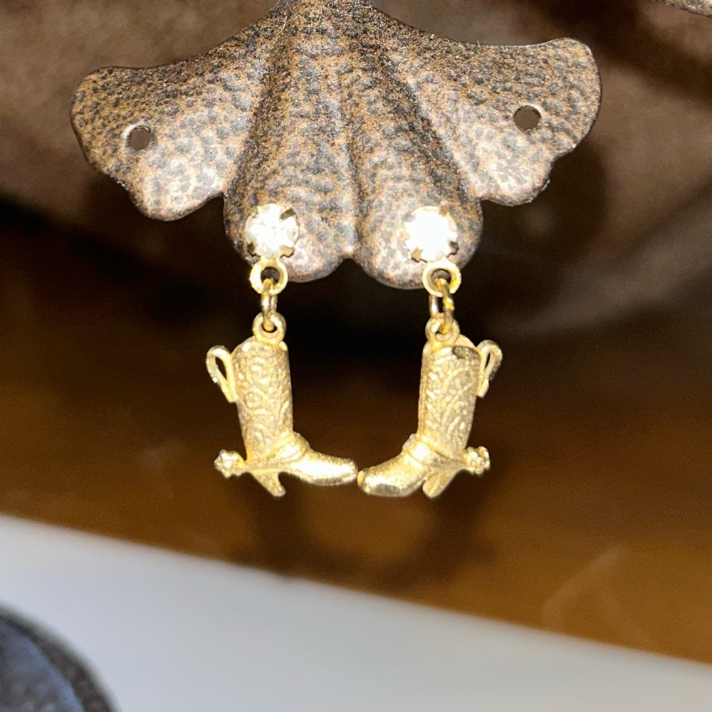 Gold Boot & Spur Earrings - Picture 2 of 3